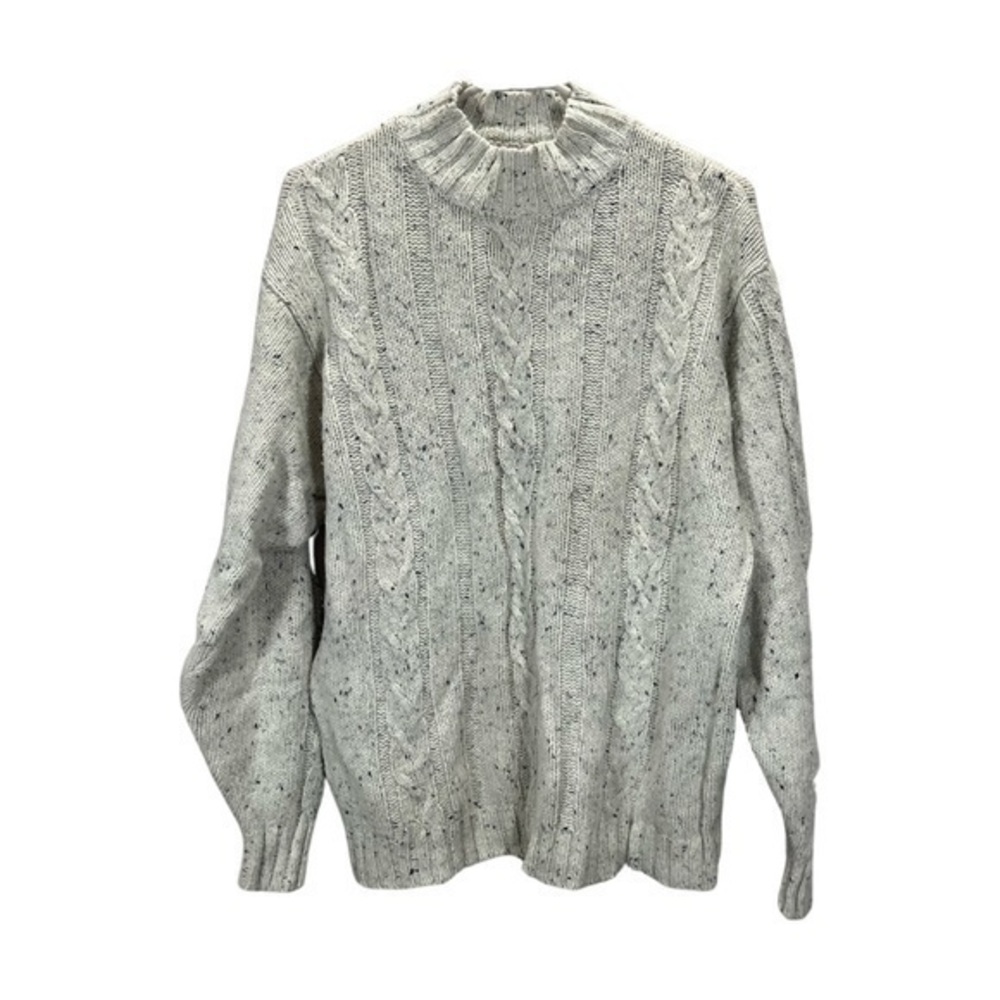 Vintage XG Women’s Speckled Grey Wool Blend Chunky Cable Knit Mock Neck Sweater
